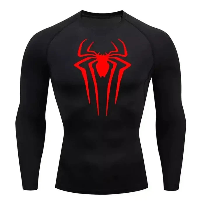 T-shirt de compression Spider manches longues noir / logo rouge - Gym Arc