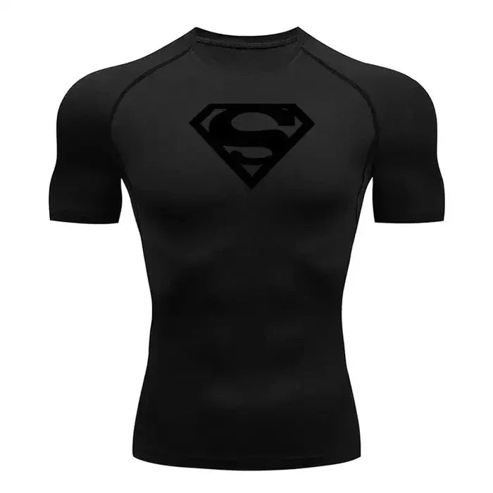 T-shirt de compression Superman manches courtes noir / logo noir - Gym Arc