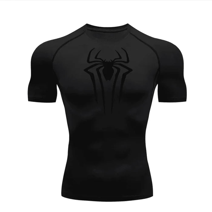 T-shirt de compression Spider manches courtes noir / logo noir - Gym Arc